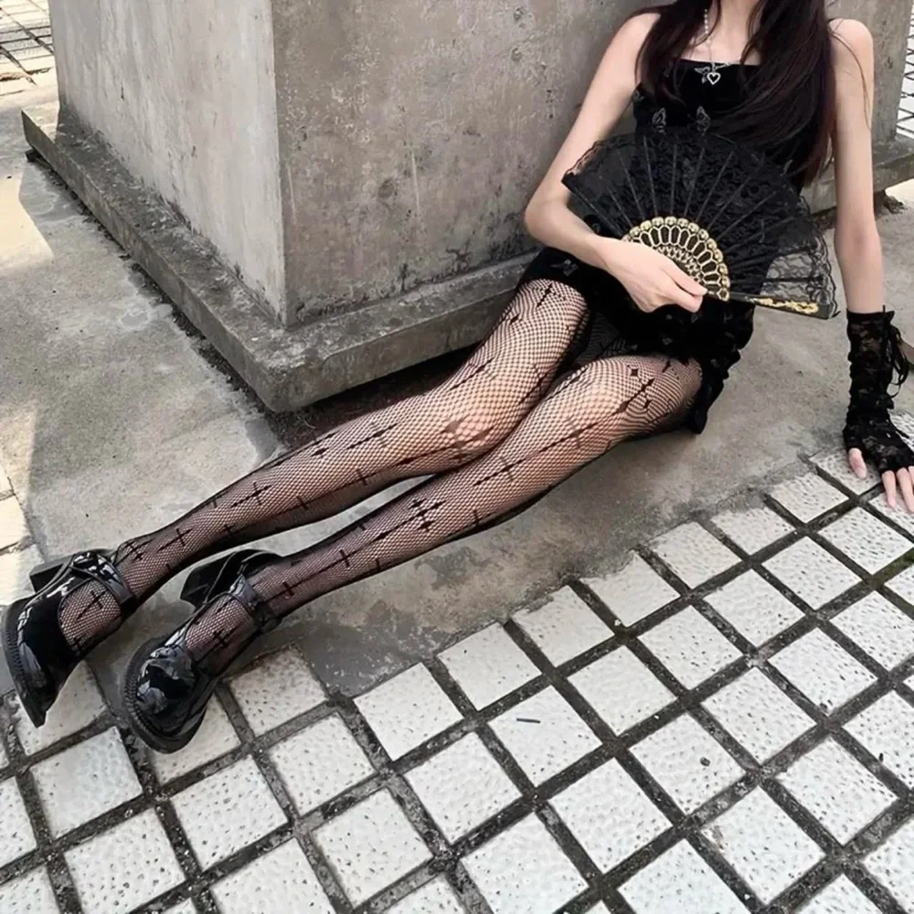 Cross Pattern Fishnet Tights, Hollow Out High‎ Waist Mesh Pantyhose One Size